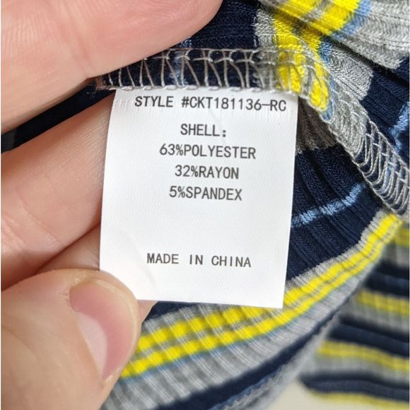 90s style striped long sleeved partial zipper top yellow blue grey size Medium - Picture 4 of 6